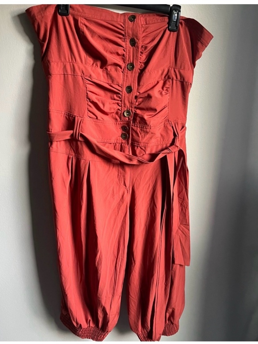 Caren Sport 2X Rust Strapless Elastic Top Jumpsuit with Belt